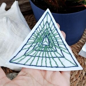 Embroidered Geometric Patch - Green and Blue